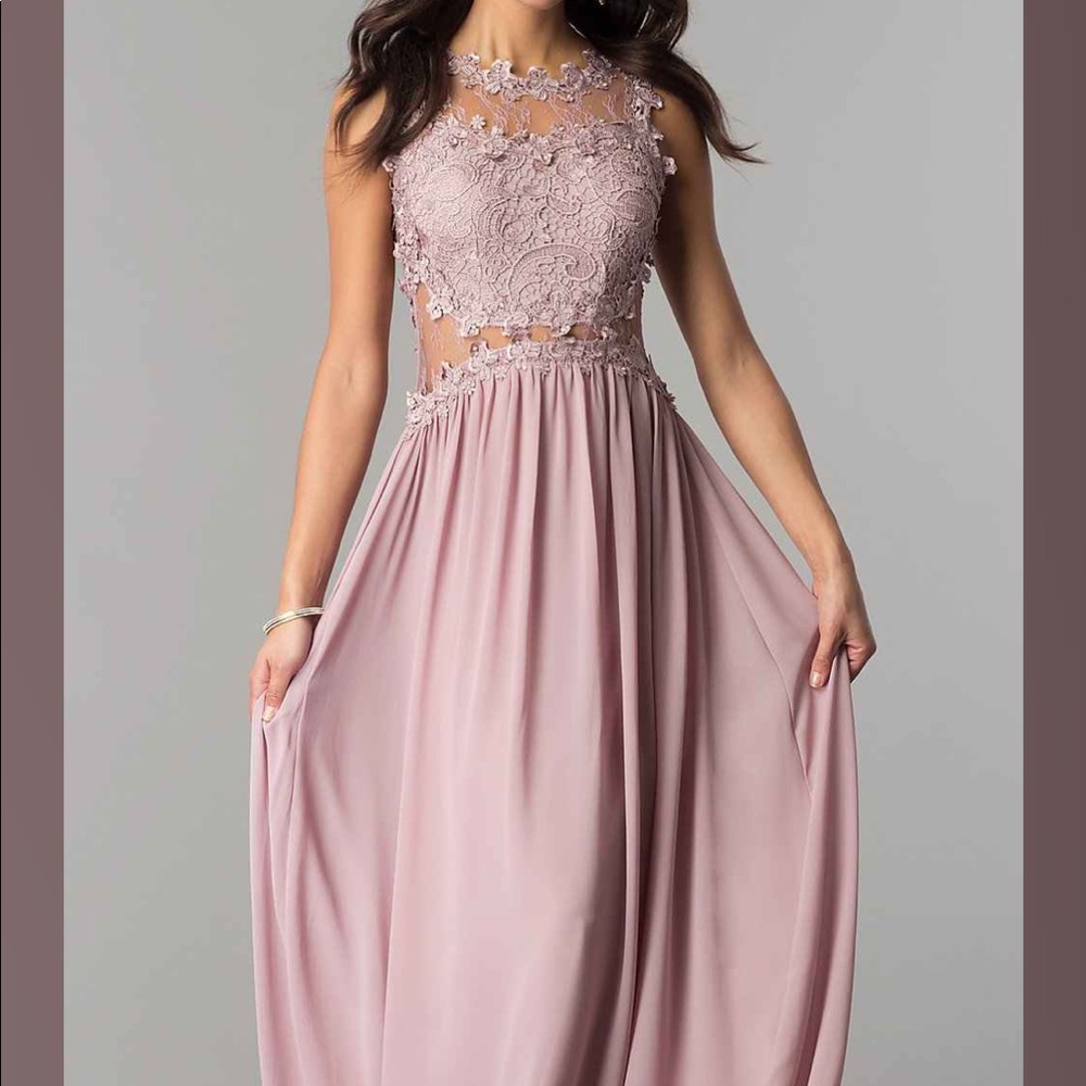 Blush floor-length floral lace dress